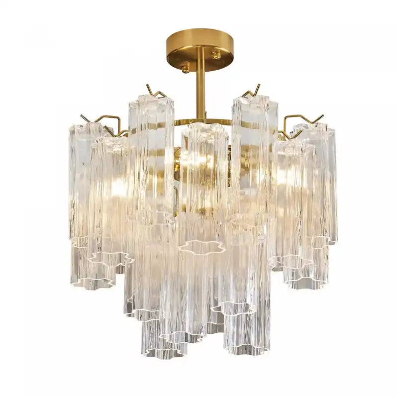 Sophia 5 Light Semi Flush Mount, Brass With Tronchi Style Glassware Lamp