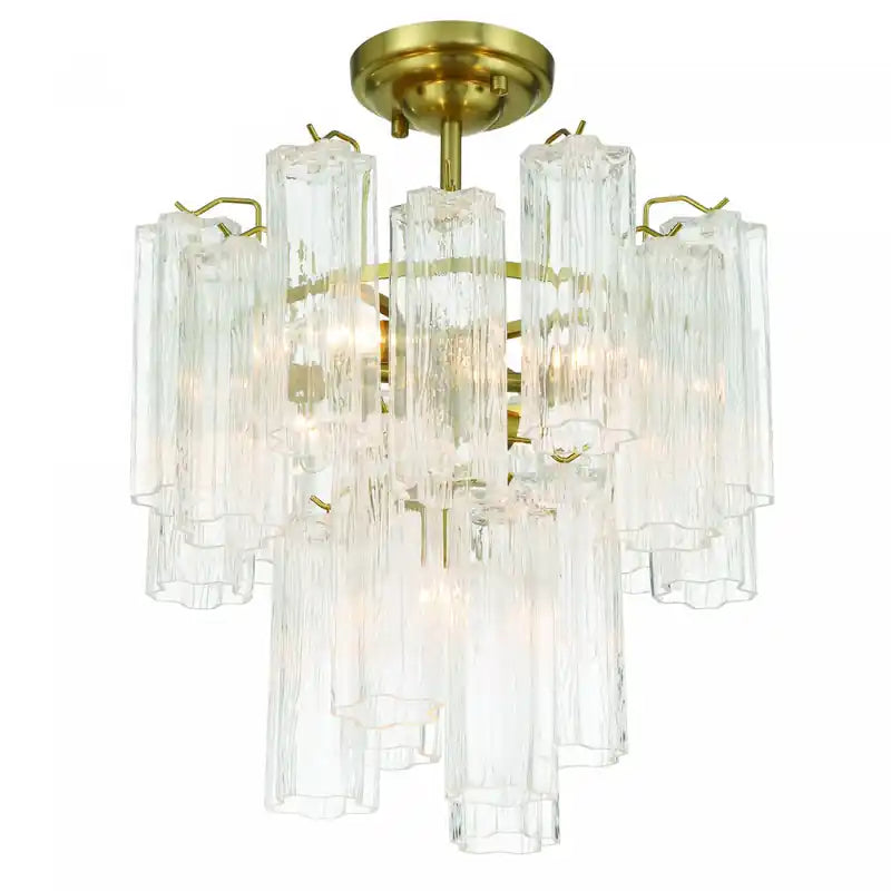 Plafonnier Sophia semi-encastré à 5 lumières, laiton avec verre de style Tronchi
