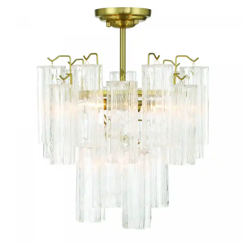 Plafonnier Sophia semi-encastré à 5 lumières, laiton avec verre de style Tronchi