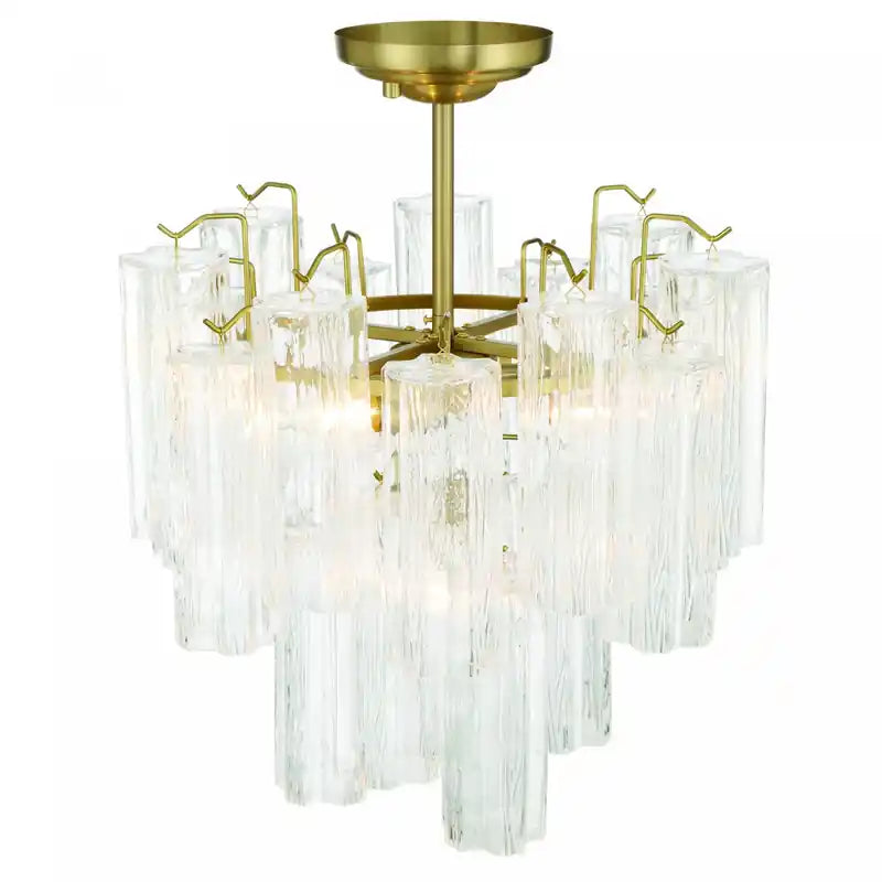 Plafonnier Sophia semi-encastré à 5 lumières, laiton avec verre de style Tronchi