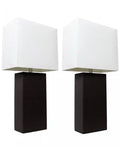 Elegant Designs 2 Pack Modern Leather Table Lamps with White Fabric Shades, Black Lamp Set