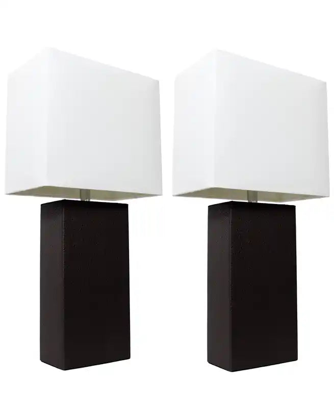 Lot de 2 lampes de table modernes en cuir Elegant Designs avec abat-jour en tissu blanc, ensemble de lampes noires