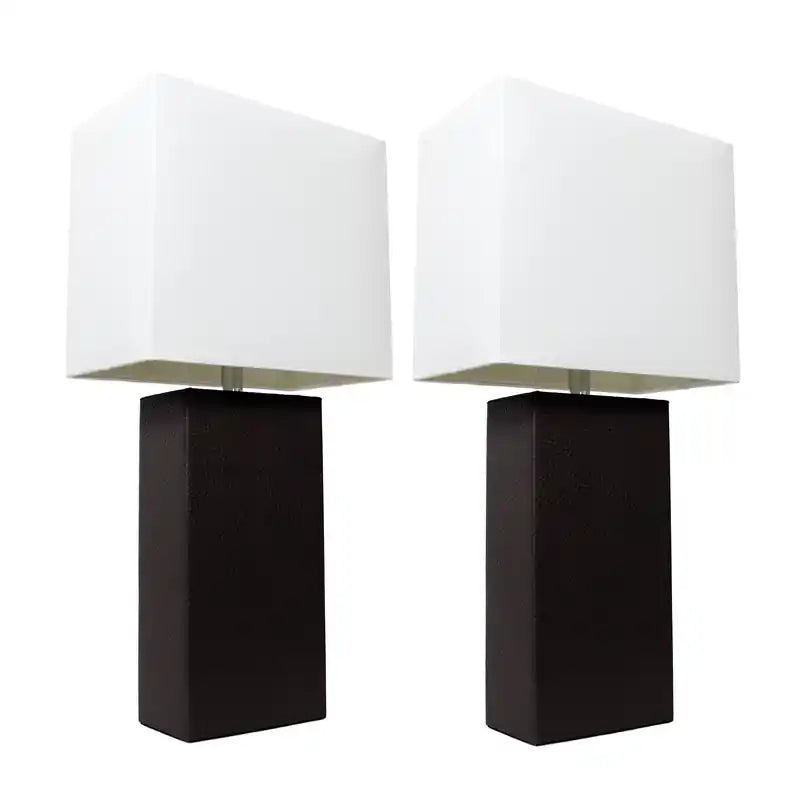 Lot de 2 lampes de table modernes en cuir Elegant Designs avec abat-jour en tissu blanc, ensemble de lampes noires