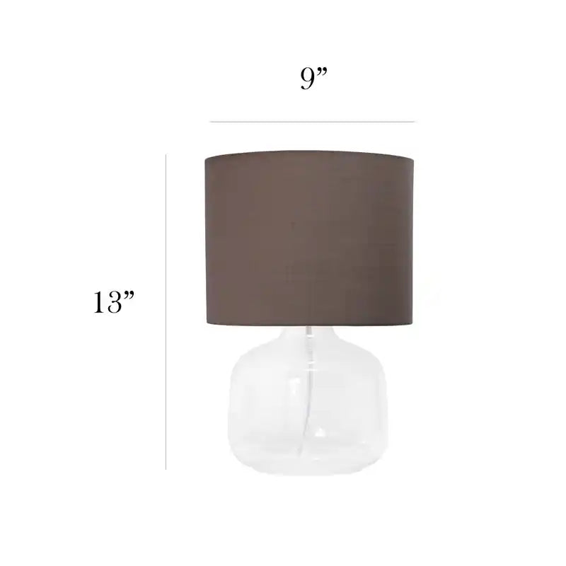 Simple Designs Lampe de table en verre avec abat-jour en tissu, transparent avec abat-jour gris