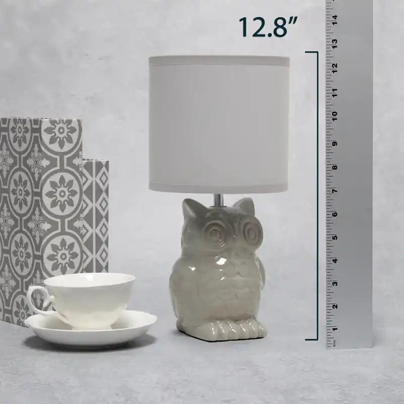 Simple Designs Lampe de table hibou contemporaine en céramique 12,8 po avec abat-jour en tissu assorti