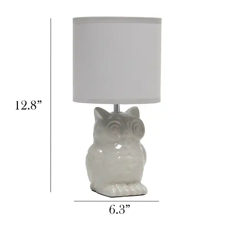 Simple Designs Lampe de table hibou contemporaine en céramique 12,8 po avec abat-jour en tissu assorti