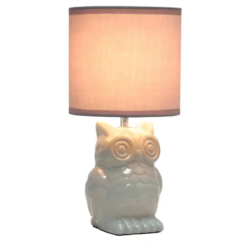 Simple Designs Lampe de table hibou contemporaine en céramique 12,8 po avec abat-jour en tissu assorti