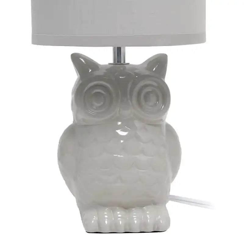 Simple Designs Lampe de table hibou contemporaine en céramique 12,8 po avec abat-jour en tissu assorti