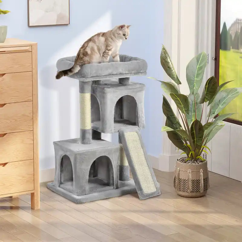 Arbre à chat en peluche Tour Centre d'activités avec poteau à griffer en sisal Griffoir Perchoir Niche