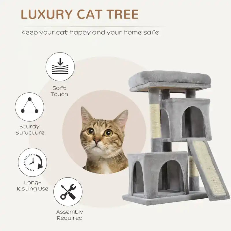 Arbre à chat en peluche Tour Centre d'activités avec poteau à griffer en sisal Griffoir Perchoir Niche