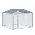 Pawhut Dog Kennel Outdoor Run Fence With Roof, Steel Lock, Mesh Sidewalls For Backyard & Patio, 9.8'