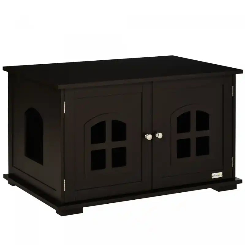 Pawhut Cat Litter Box Enclosure Hidden Cat Furniture Cabinet Indoor Cat Washroom Double-door Nightst