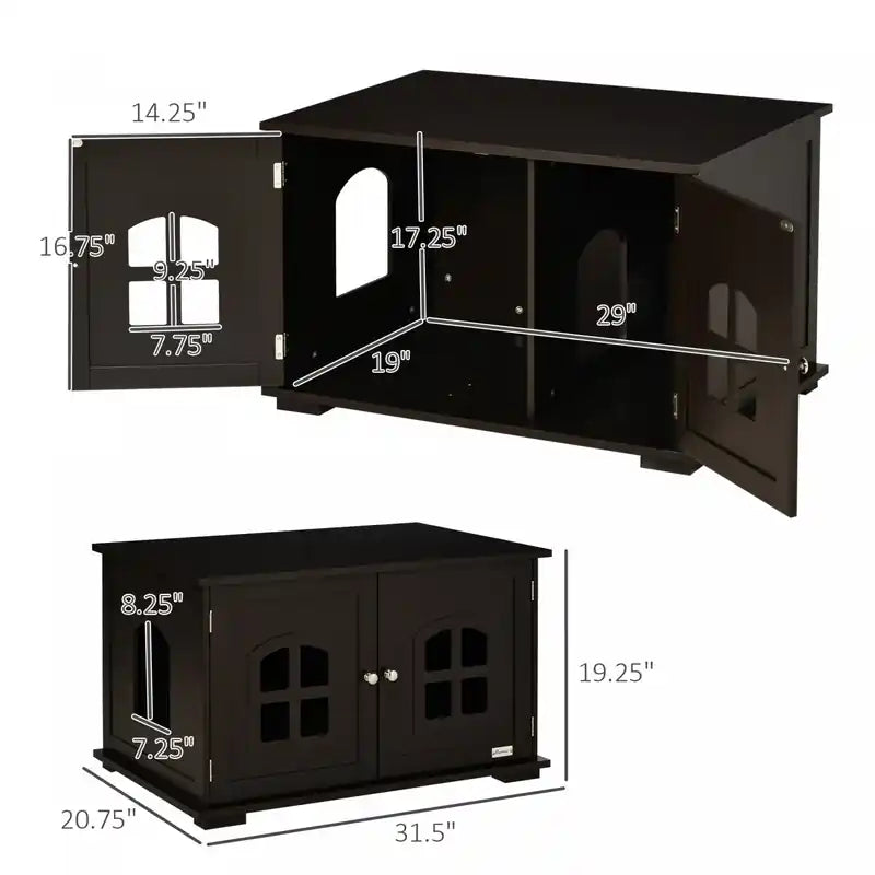 Meuble cache-litière pour chat, meuble de rangement pour chat d'intérieur, armoire de toilette pour chat à double porte, table de chevet