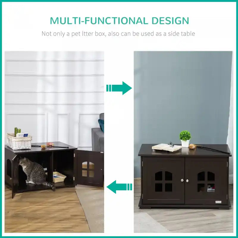 Meuble cache-litière pour chat, meuble de rangement pour chat d'intérieur, armoire de toilette pour chat à double porte, table de chevet