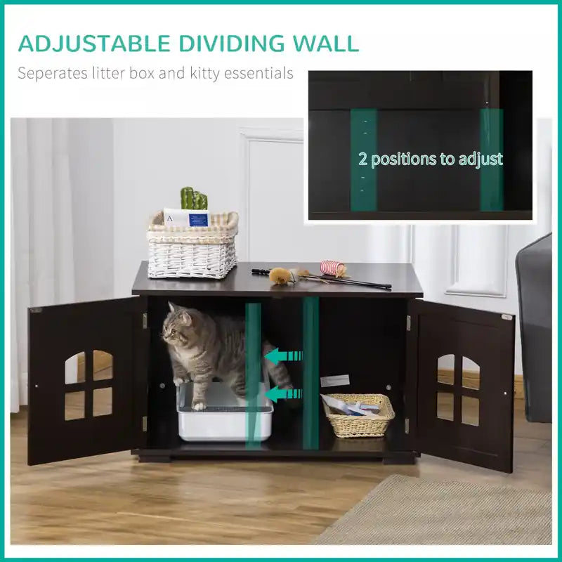 Meuble cache-litière pour chat, meuble de rangement pour chat d'intérieur, armoire de toilette pour chat à double porte, table de chevet