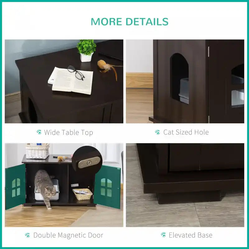 Meuble cache-litière pour chat, meuble de rangement pour chat d'intérieur, armoire de toilette pour chat à double porte, table de chevet