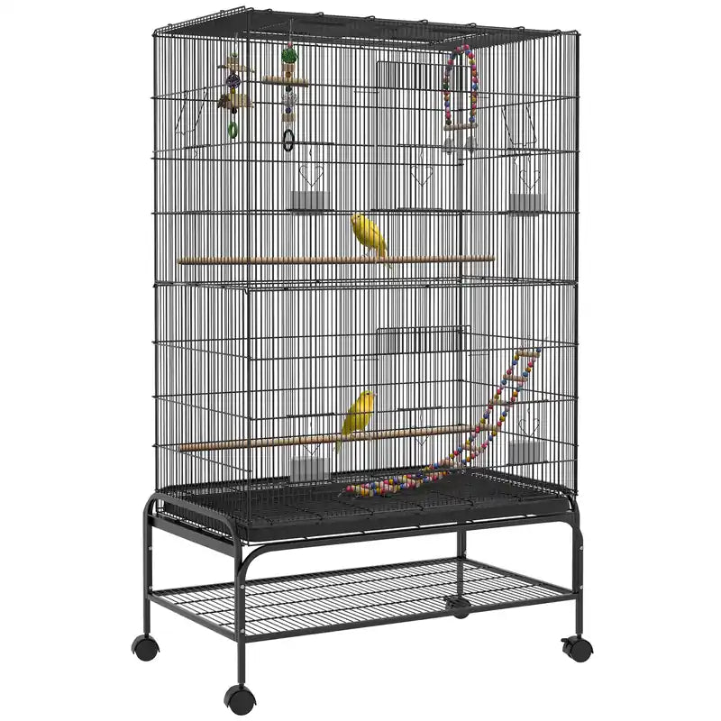 Pawhut 63 Bird Cage Open Top For Budgies Cockatiels Canaries Lovebirds Finches With Rolling Stand