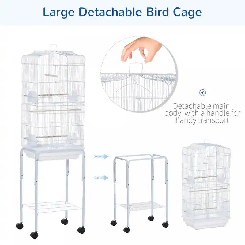 62 Cage à oiseaux pour perruches avec roulettes, support détachable, rangement