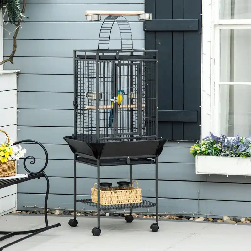 Cage à oiseaux de 156 cm, maison pour perruches, pour calopsittes, avec support, tiroir amovible, aire de jeux supérieure, rangement