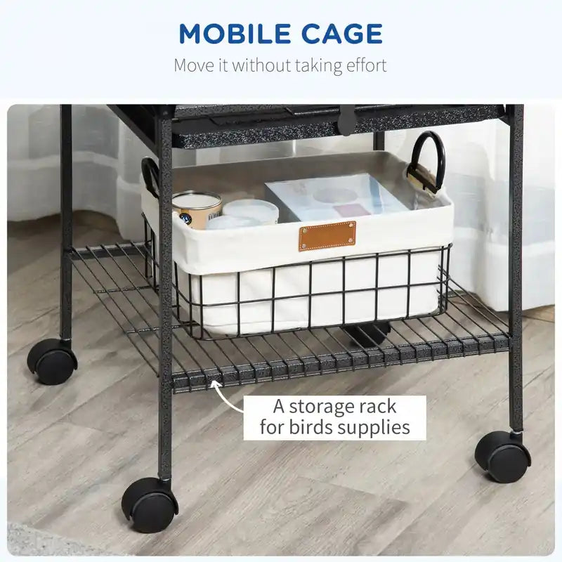 Cage à oiseaux de 156 cm, maison pour perruches, pour calopsittes, avec support, tiroir amovible, aire de jeux supérieure, rangement