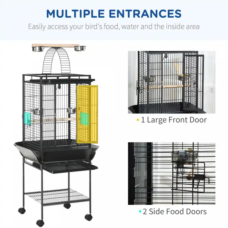 Cage à oiseaux de 156 cm, maison pour perruches, pour calopsittes, avec support, tiroir amovible, aire de jeux supérieure, rangement