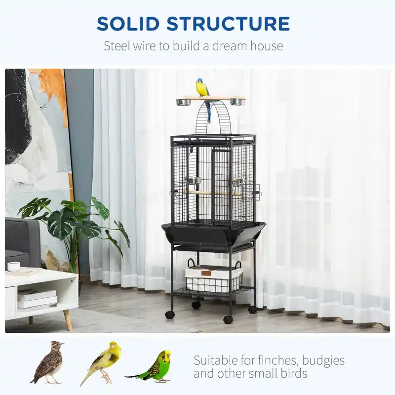Cage à oiseaux de 156 cm, maison pour perruches, pour calopsittes, avec support, tiroir amovible, aire de jeux supérieure, rangement