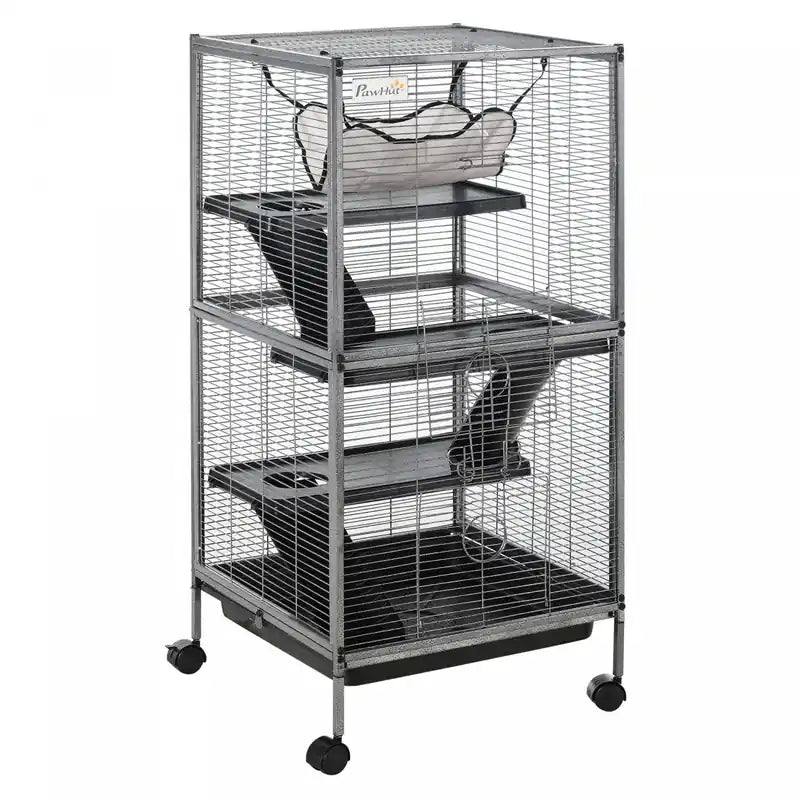 Pawhut 4-tier Rolling Small Animal Cage Pet Mink Chinchilla Small Cat Hutch Pet Play House With Hamm