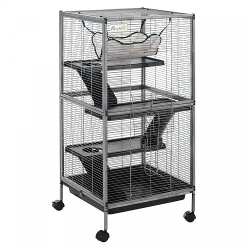 Pawhut 4-tier Rolling Small Animal Cage Pet Mink Chinchilla Small Cat Hutch Pet Play House With Hamm