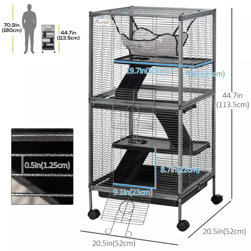 Cage à roulettes à 4 niveaux pour petits animaux, vison, chinchilla, petite maison pour chat, aire de jeu pour animaux de compagnie avec hamac