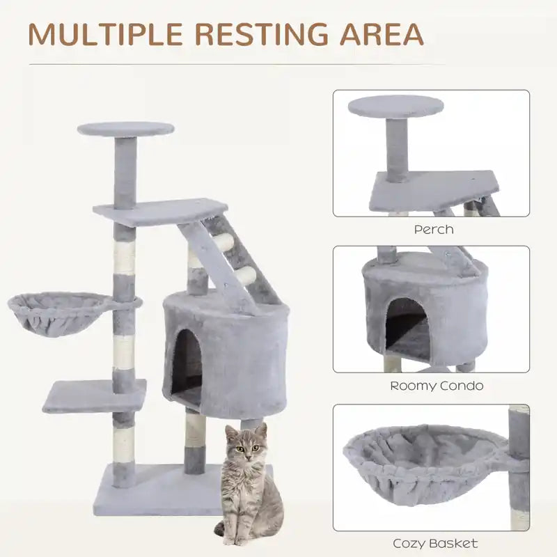49 Arbre à chat avec hamac, tour à condo pour chat avec poteau à griffer pour chats d'intérieur