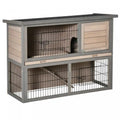 Pawhut 2-tier Wooden Rabbit Hutch Backyard Bunny Cage Habitat Small Animal House W/ Ramp, Slide Out