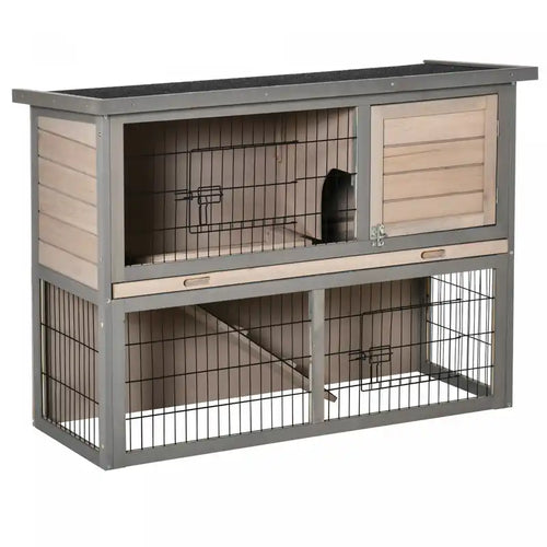 Pawhut 2-tier Wooden Rabbit Hutch Backyard Bunny Cage Habitat Small Animal House W/ Ramp, Slide Out