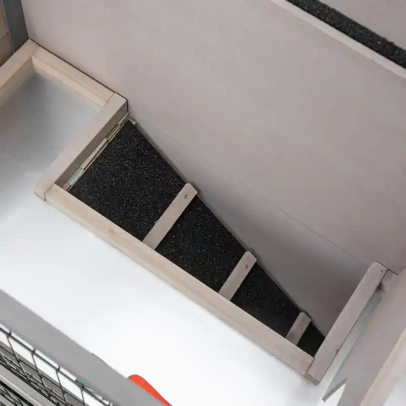 Clapier à 2 étages pour lapins, en bois, avec rampe, bac coulissant