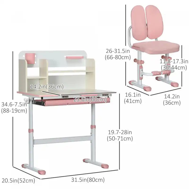 Bureau et chaise pour enfants, hauteur réglable, avec dossier adaptatif