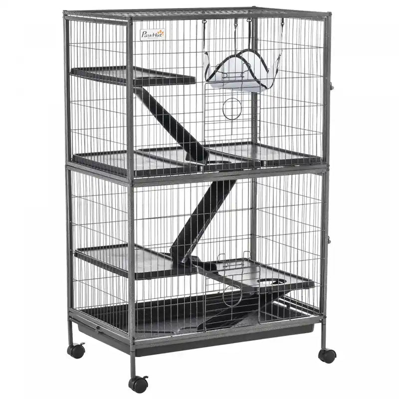 Pawhut Deluxe Small Animal Cage Rolling Pet Product Play House Home With Platform, Ramps, Slide Out
