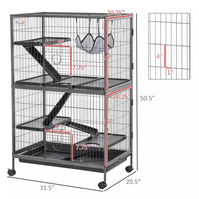 Cage de luxe à roulettes pour petits animaux, maisonnette de jeu avec plateforme, rampes, tiroir coulissant