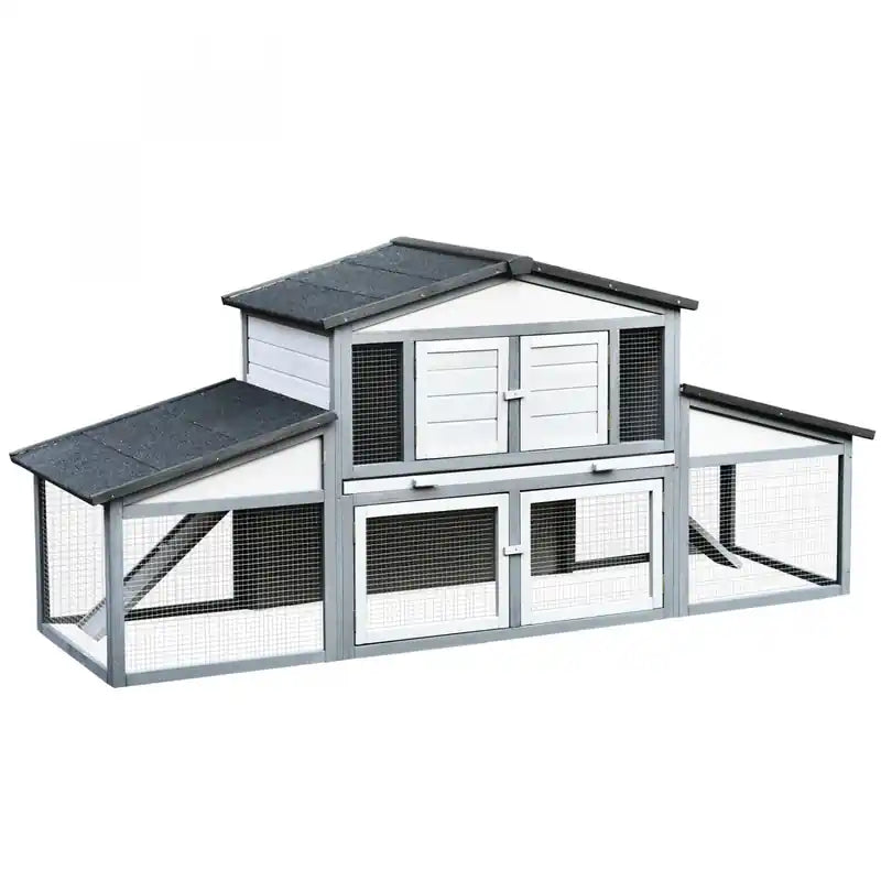Pawhut 88.5 X 27.5 X 39.25 Deluxe Wooden Rabbit Hutch Backyard Bunny Cage Small Animal Living Hou