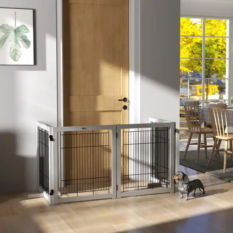 Barrière pour chien en bois pliable, clôture pour animaux de compagnie pour chiens de petite et moyenne taille, 4 panneaux avec pieds de support autoportants