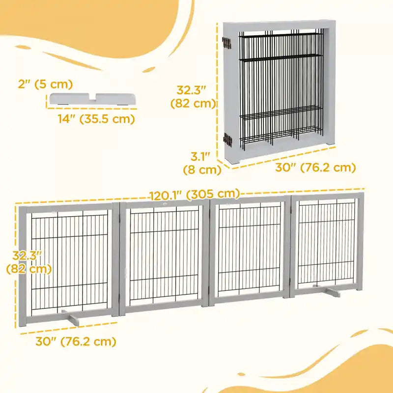 Barrière pour chien en bois pliable, clôture pour animaux de compagnie pour chiens de petite et moyenne taille, 4 panneaux avec pieds de support autoportants