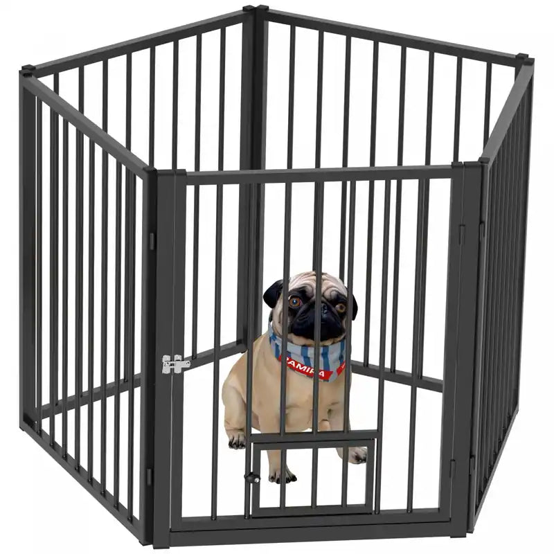 Pawhut Dog Playpen, 30h Pet Playpen, 5 Panels Puppy Exercise Pen Heavy Duty With Dog Gate & Cat Doo