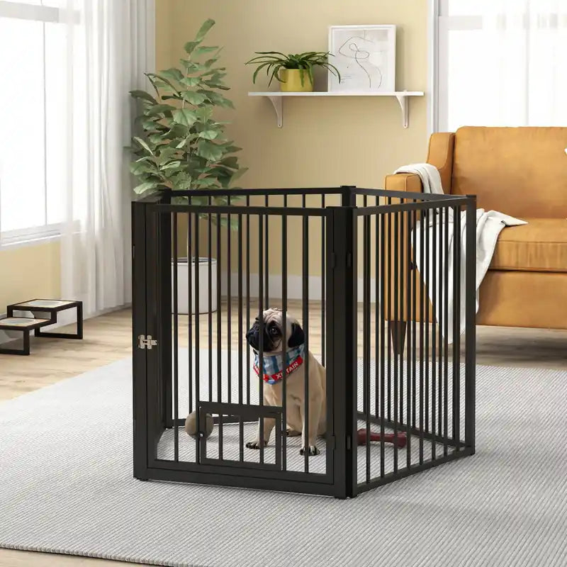 Parc pour chien, enclos pour animaux de compagnie de 76 cm de hauteur, 5 panneaux robustes avec portillon pour chien et chatière.