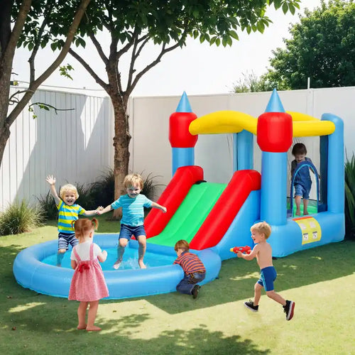 13.6 X 6.7ft Bouncy Castle For Kids, 4 In 1 Inflatable Bounce House With Water Slide, Basketball Hoop, Ball Pit, Blower, Carry Bag, Indoor & Outdoor Bouncer For Ages 3-8