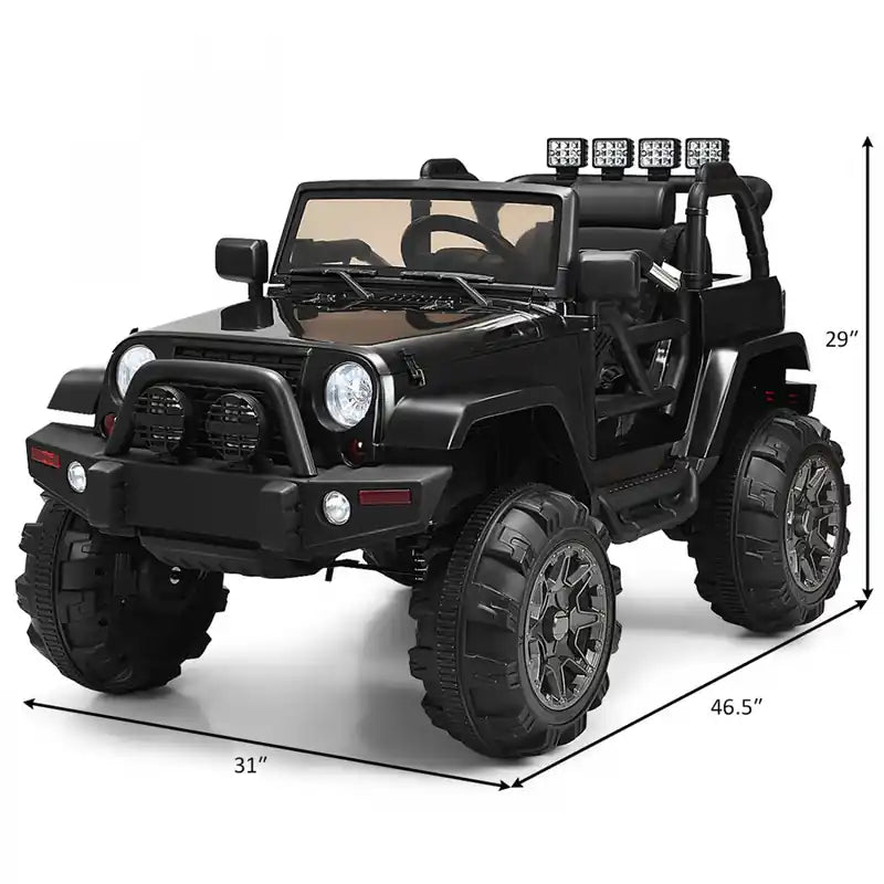 Camion pour enfants 12 V avec télécommande, musique MP3 et feux LED, noir