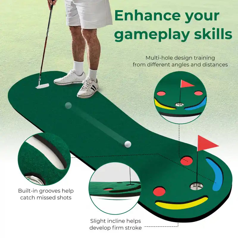 9.8ft X 3ft Par 3 Holes Golf Putting Green Mat Set For Indoor & Outdoor Practice