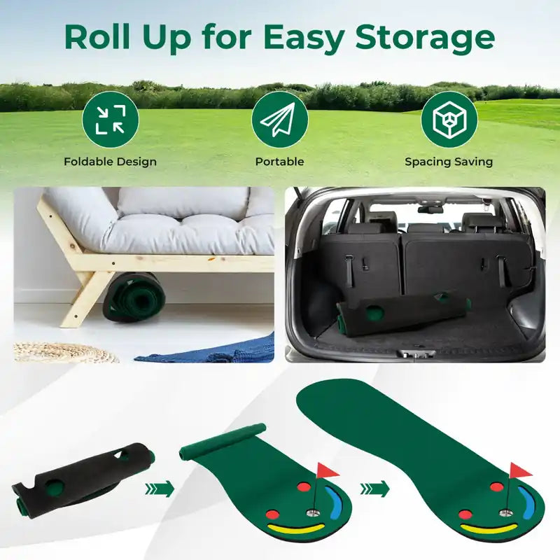 Tapis de practice de golf 9,8ft X 3ft pour putter avec 3 trous pour intérieur et extérieur