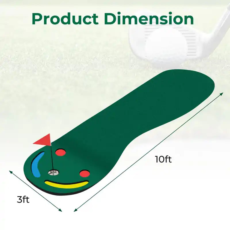 Tapis de practice de golf 9,8ft X 3ft pour putter avec 3 trous pour intérieur et extérieur