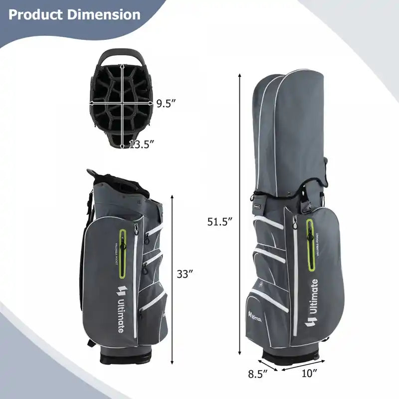 Lightweight Golf Cart Bag With 15 Way Top Divider Individual Putter Well Cooler Bag Green