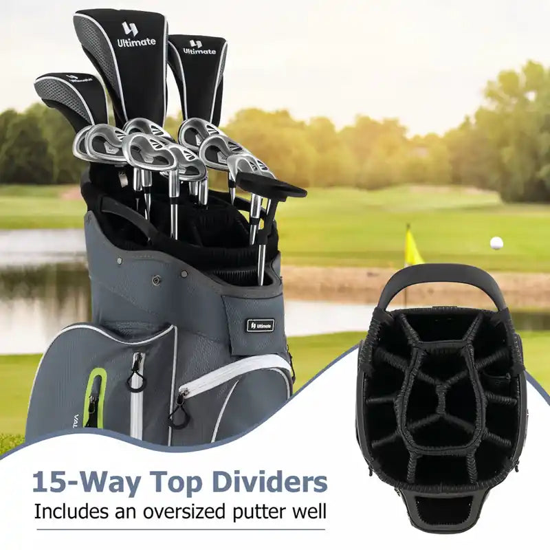 Sac Chariot de Golf Léger avec Diviseur 15 Voies Puits à Putter Individuel Sac Isotherme Vert