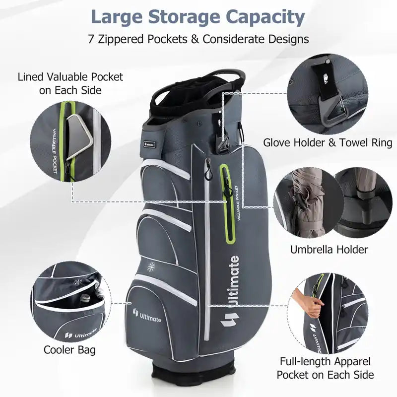 Sac Chariot de Golf Léger avec Diviseur 15 Voies Puits à Putter Individuel Sac Isotherme Vert