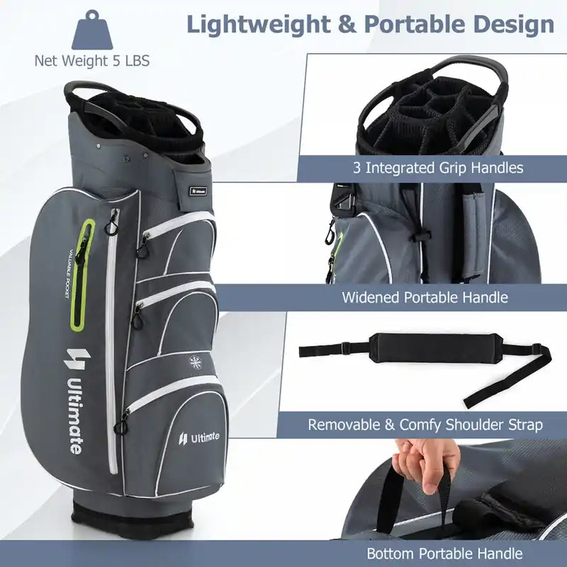 Sac Chariot de Golf Léger avec Diviseur 15 Voies Puits à Putter Individuel Sac Isotherme Vert
